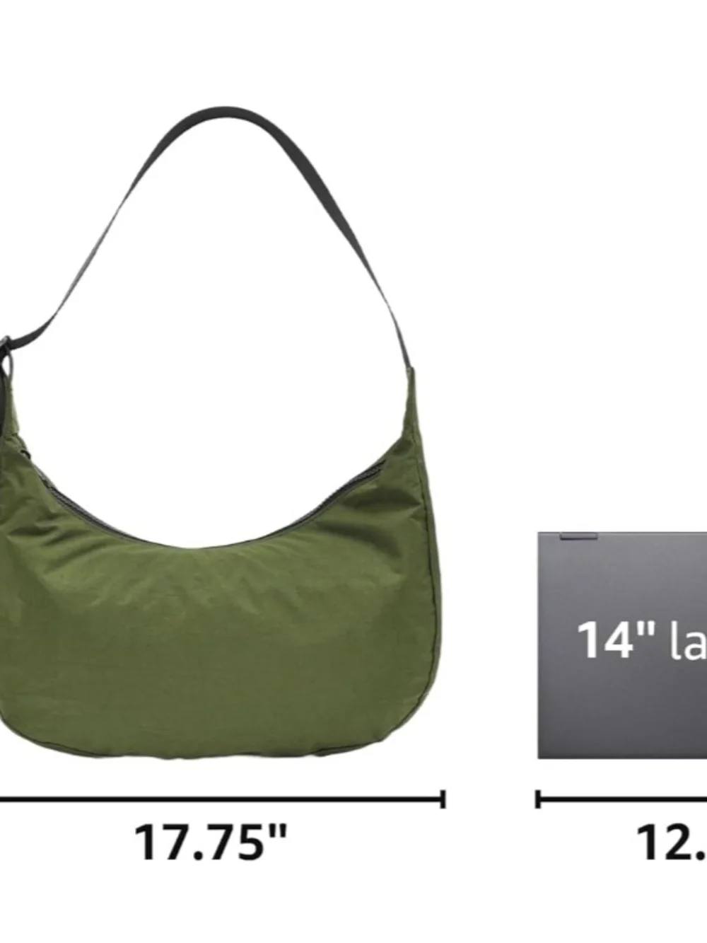 Olive Green Nylon Hobo Crescent Crossbody Bag